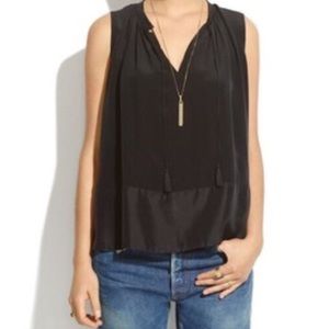 Madewell Black Silk Shadow Box Tunic Tank